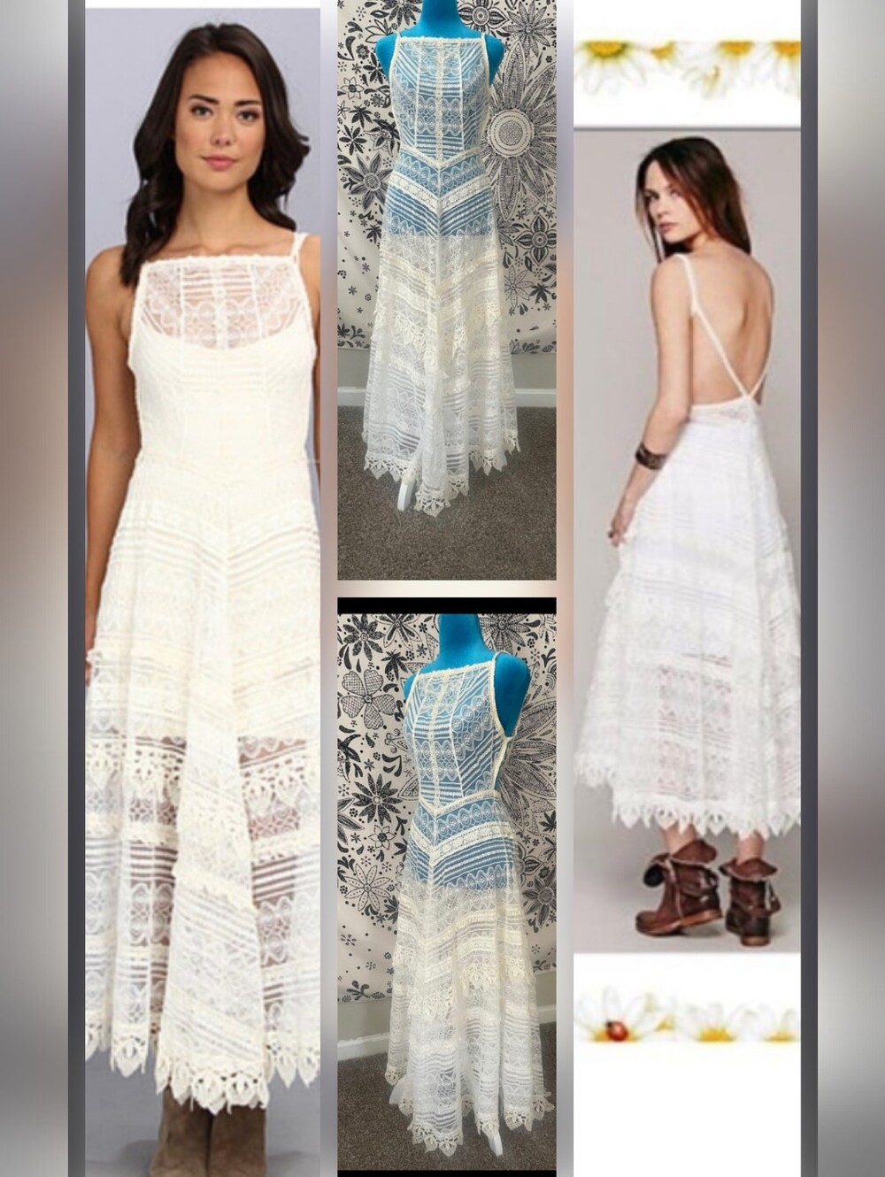 Nwt Free People Mitered MEADoW MAXI LACE gown Dress RARE